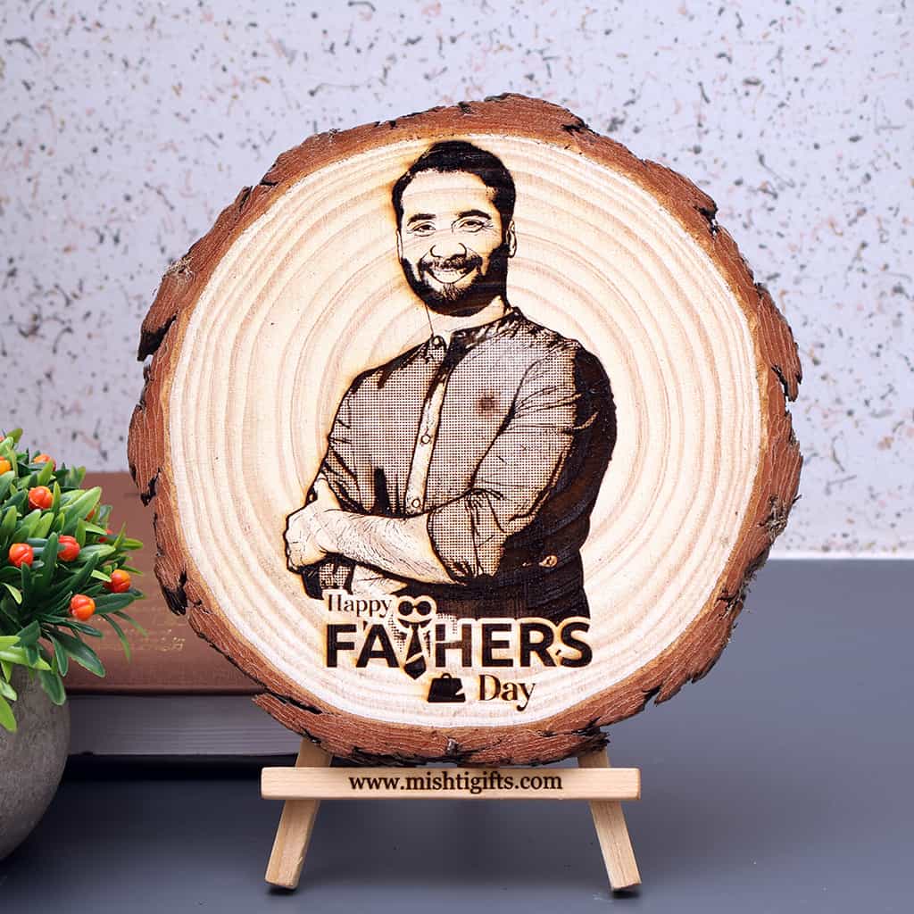 Himalayan Natural Wooden Slice Engraved Photo Frame - Father's Day special