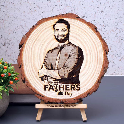Himalayan Natural Wooden Slice Engraved Photo Frame - Father's Day special