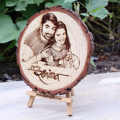 Himalayan Natural Wooden Slice Engraved Photo Frame | RakshaBandhan