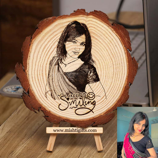 Himalayan Natural Wooden Slice Photo Engraved Frame | Keep Smile