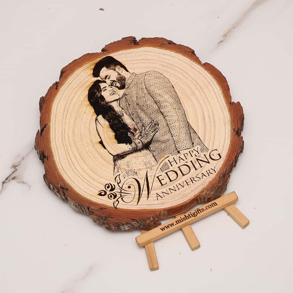 Personalized Wooden Slice Photo Frame – Wedding Anniversary