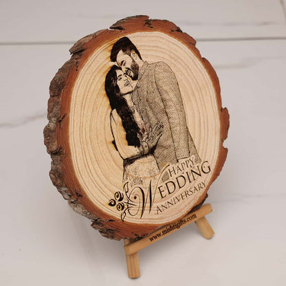 Personalized Wooden Slice Photo Frame – Wedding Anniversary