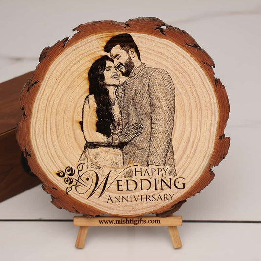 Personalized Wooden Slice Photo Frame – Wedding Anniversary