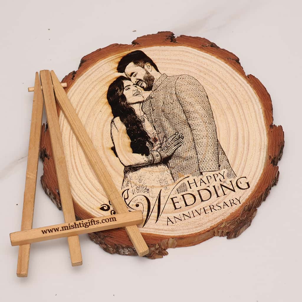 Personalized Wooden Slice Photo Frame – Wedding Anniversary