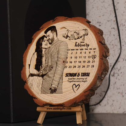 Himalayan Natural Wooden Slice Photo Engraved Frame | Save The Date