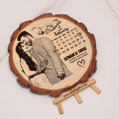 Himalayan Natural Wooden Slice Photo Engraved Frame | Save The Date