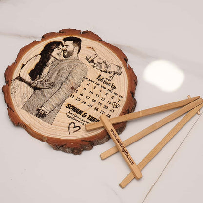 Himalayan Natural Wooden Slice Photo Engraved Frame | Save The Date