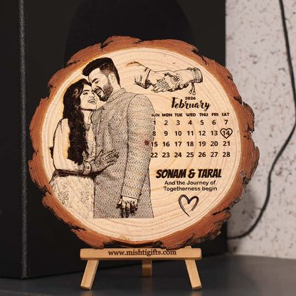 Himalayan Natural Wooden Slice Photo Engraved Frame | Save The Date
