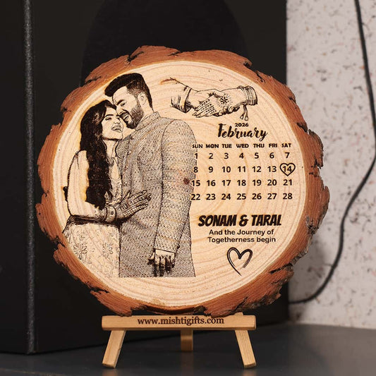 Himalayan Natural Wooden Slice Photo Engraved Frame | Save The Date