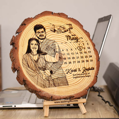 Himalayan Natural Wooden Slice Photo Engraved Frame | Save The Date