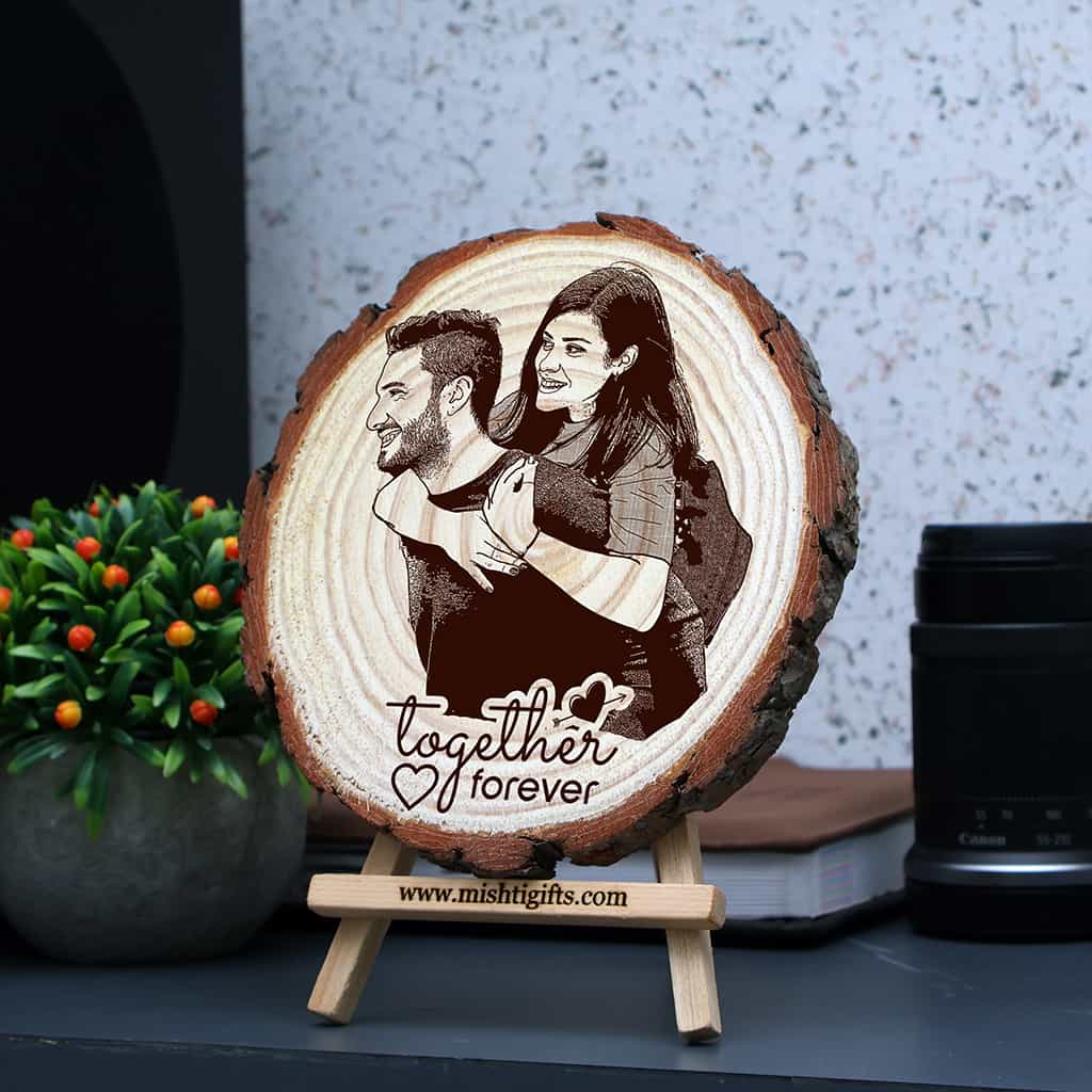 Himalayan Natural Wooden Slice Photo Engraved Frame | Togher Forever
