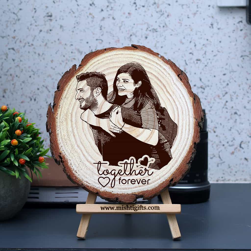 Himalayan Natural Wooden Slice Photo Engraved Frame | Togher Forever