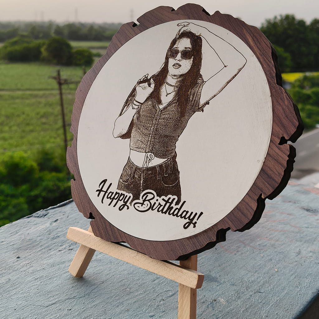 Artificial Wooden Engraved Plaque Photo Frame with bark