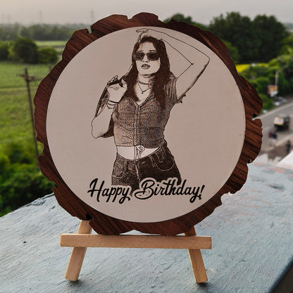 Artificial Wooden Engraved Plaque Photo Frame with bark