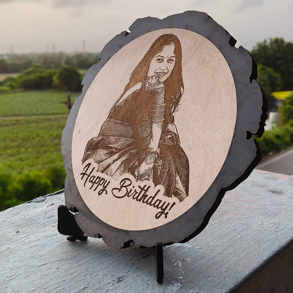 Artificial Wooden Engraved Plaque with bark