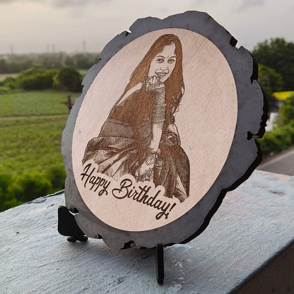 Artificial Wooden Engraved Plaque with bark