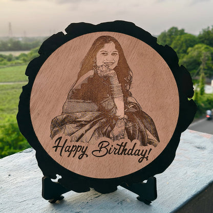 Artificial Wooden Engraved Plaque with bark