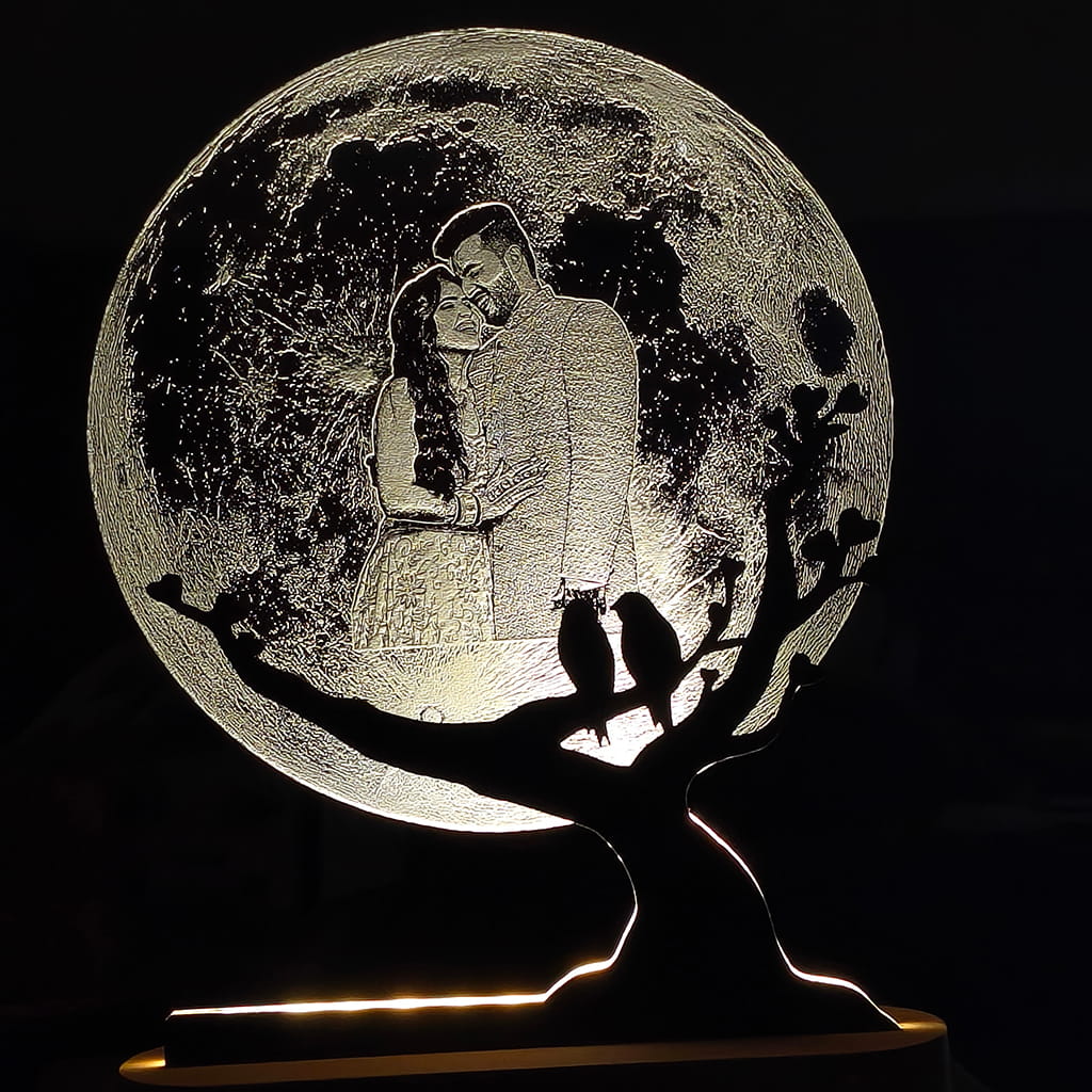 Moon LED Acryllic Lamp Laser Engraved Photo with Wooden Base