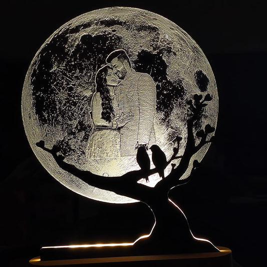 Moon LED Acryllic Lamp Laser Engraved Photo with Wooden Base
