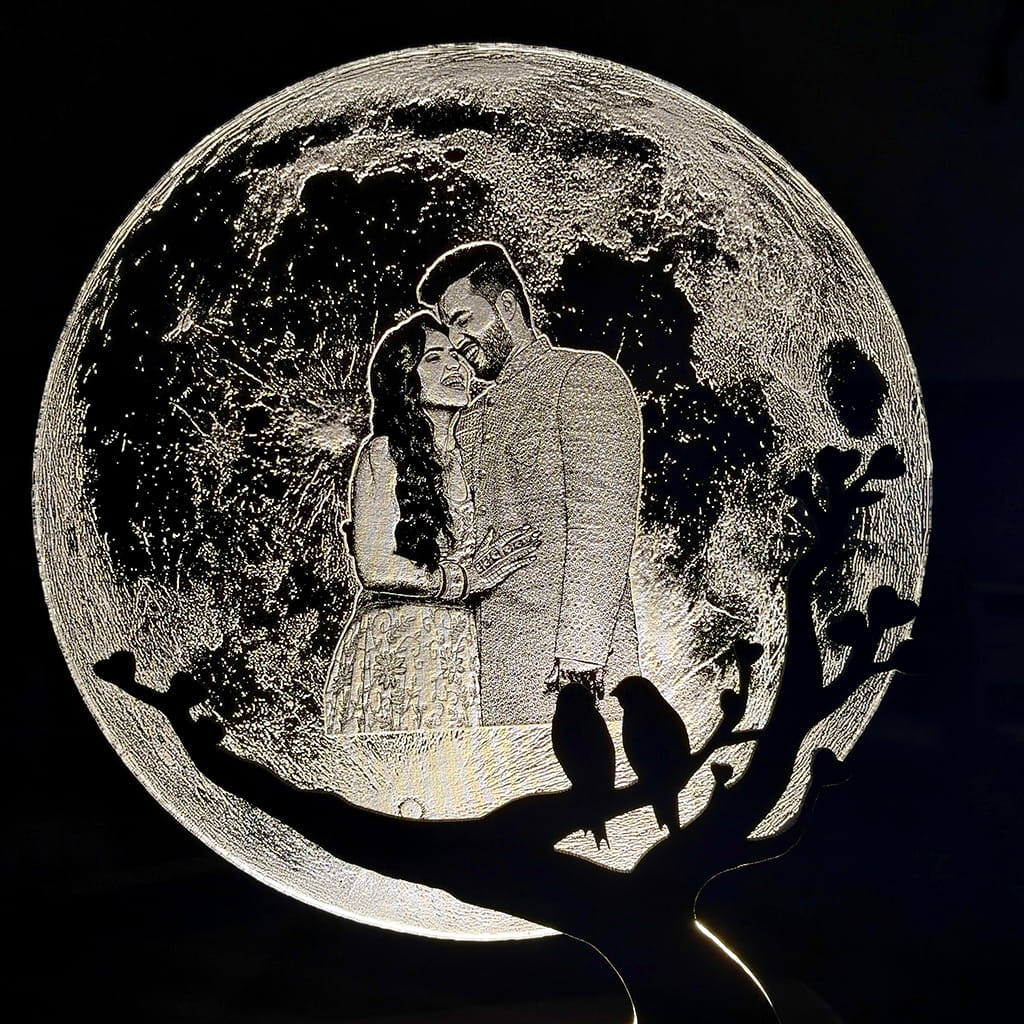 Moon LED Acryllic Lamp Laser Engraved Photo with Wooden Base