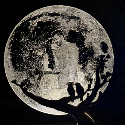 Moon LED Acryllic Lamp Laser Engraved Photo with Wooden Base