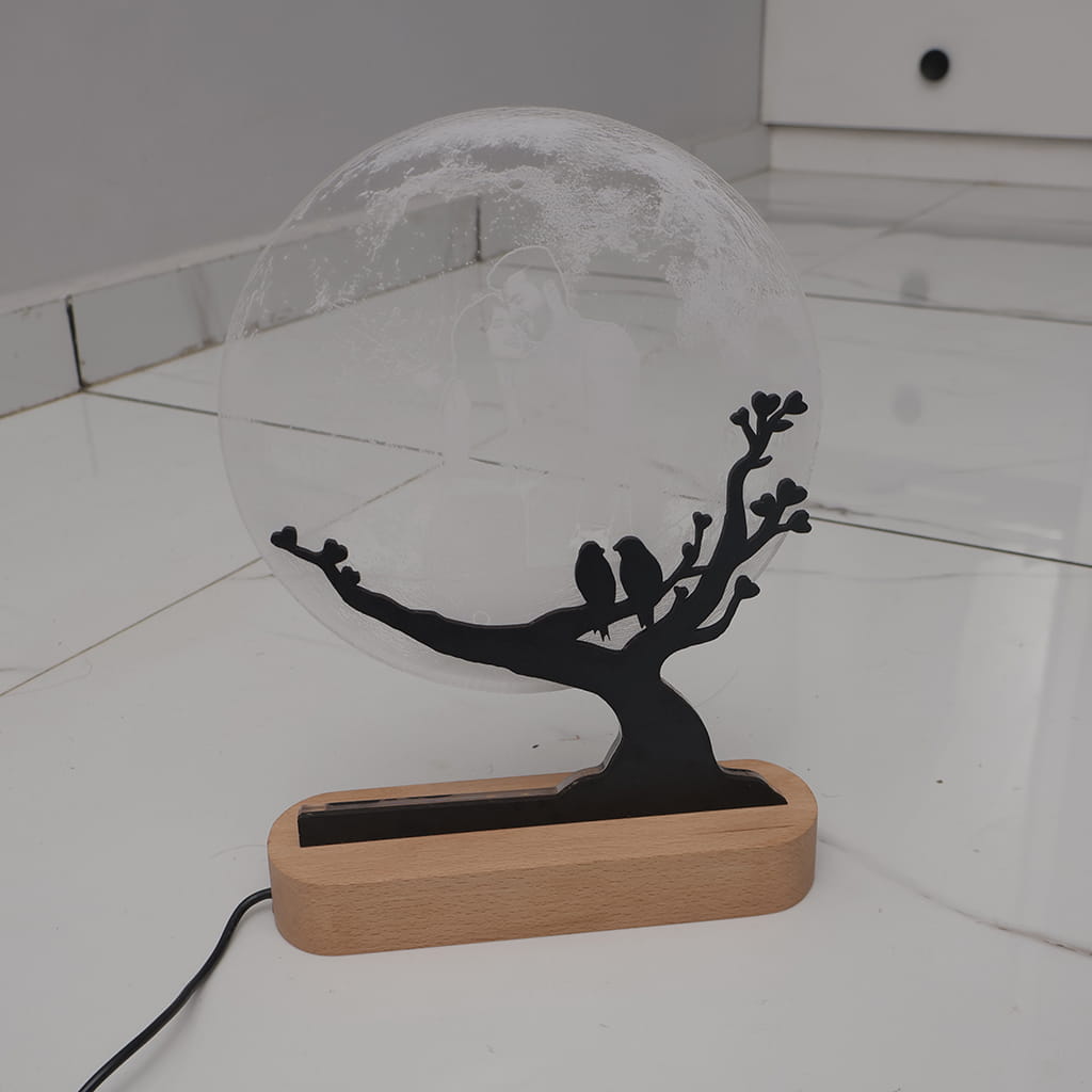 Moon LED Acryllic Lamp Laser Engraved Photo with Wooden Base