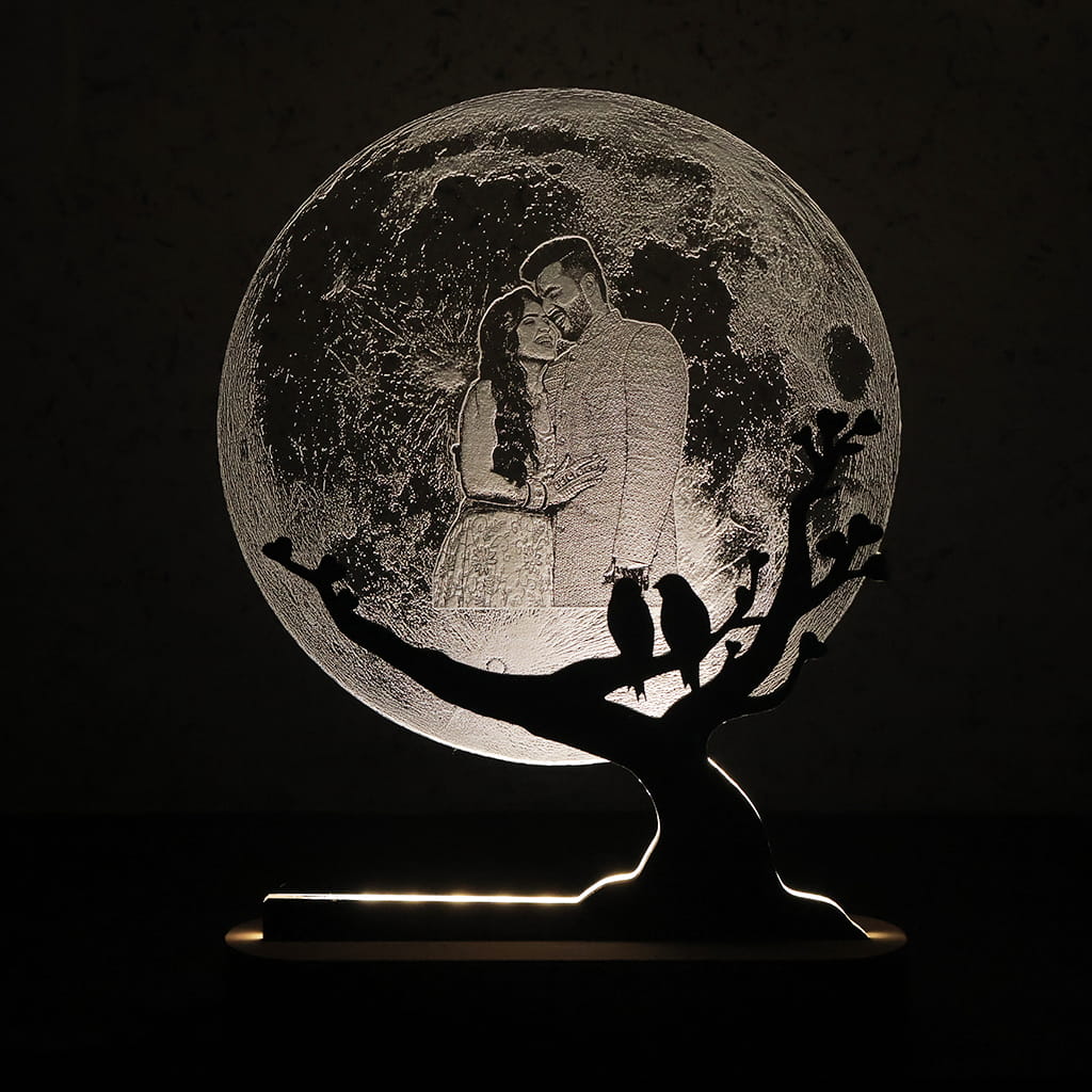 Moon LED Acryllic Lamp Laser Engraved Photo with Wooden Base
