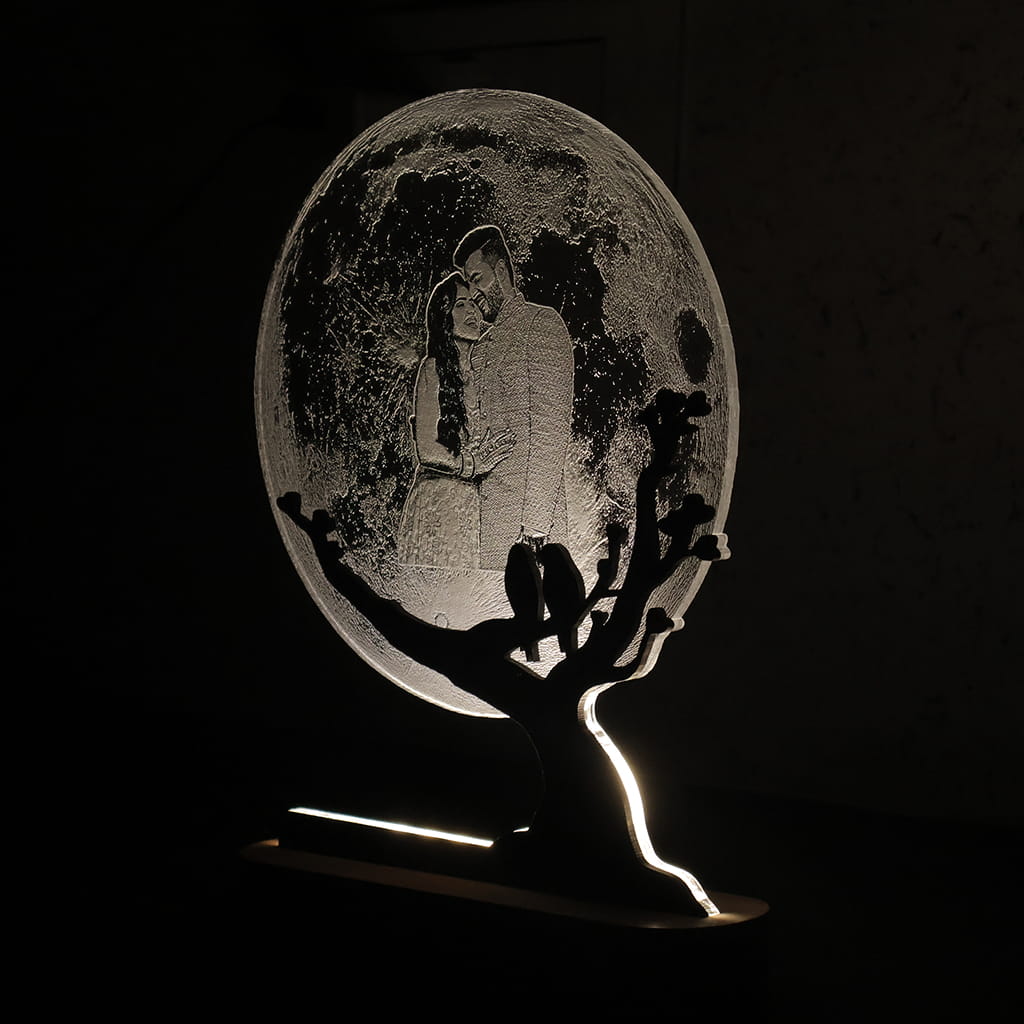 Moon LED Acryllic Lamp Laser Engraved Photo with Wooden Base