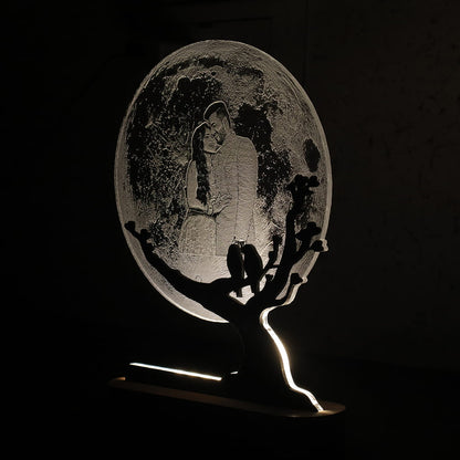 Moon LED Acryllic Lamp Laser Engraved Photo with Wooden Base