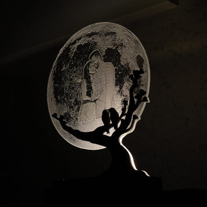 Moon LED Acryllic Lamp Laser Engraved Photo with Wooden Base