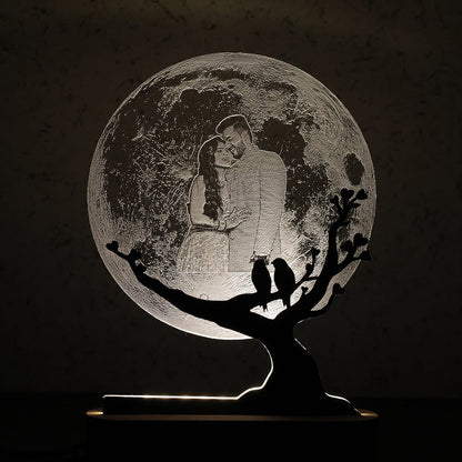 Moon LED Acryllic Lamp Laser Engraved Photo with Wooden Base