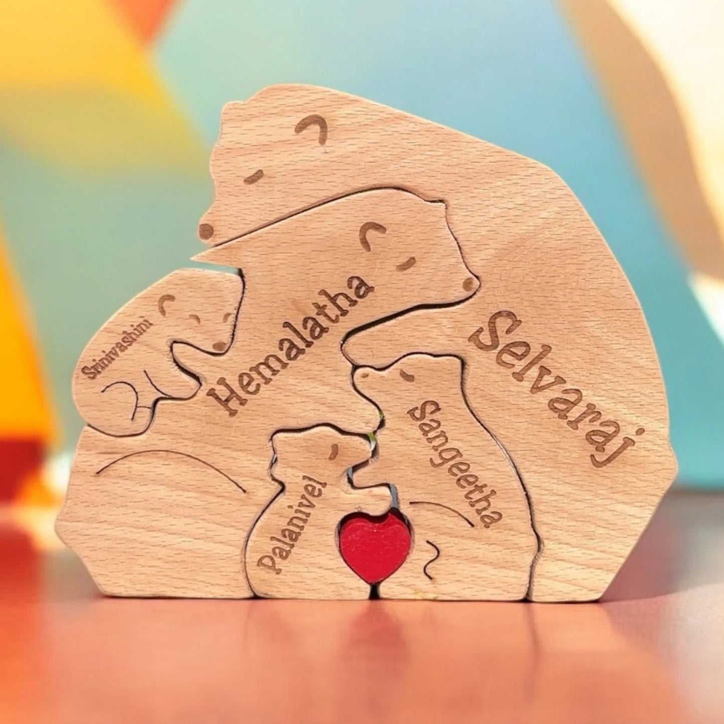 Personalised Natural Wood Bear Family Name