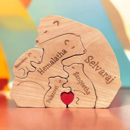 Personalised Natural Wood Bear Family Name