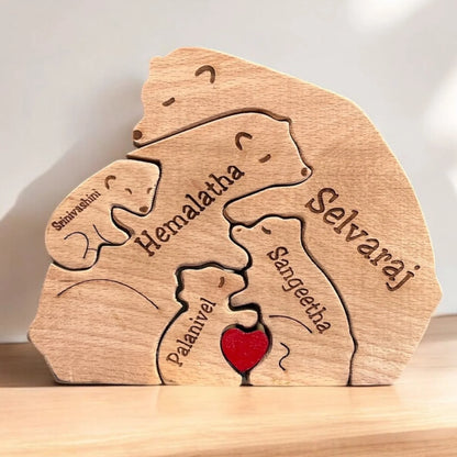 Personalised Natural Wood Bear Family Name