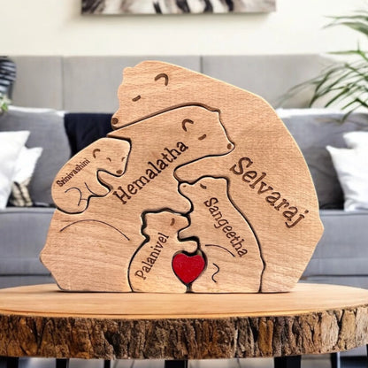 Personalised Natural Wood Bear Family Name