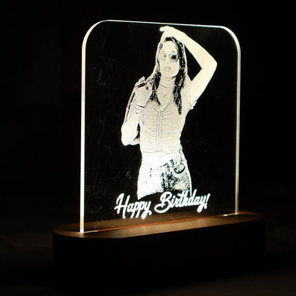 LED Acryllic Lamp Laser Engraved Photo with Wooden Base