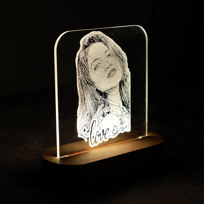 LED Acryllic Lamp Laser Engraved Photo with Wooden Base