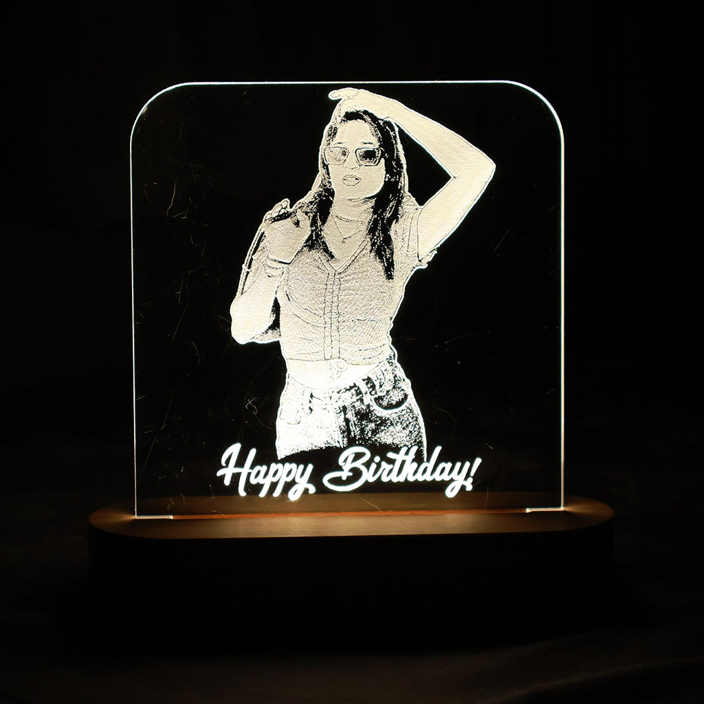 LED Acryllic Lamp Laser Engraved Photo with Wooden Base