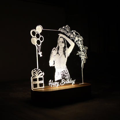 LED Acryllic Lamp Laser Engraved Photo with Wooden Base