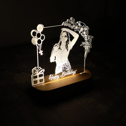 LED Acryllic Lamp Laser Engraved Photo with Wooden Base