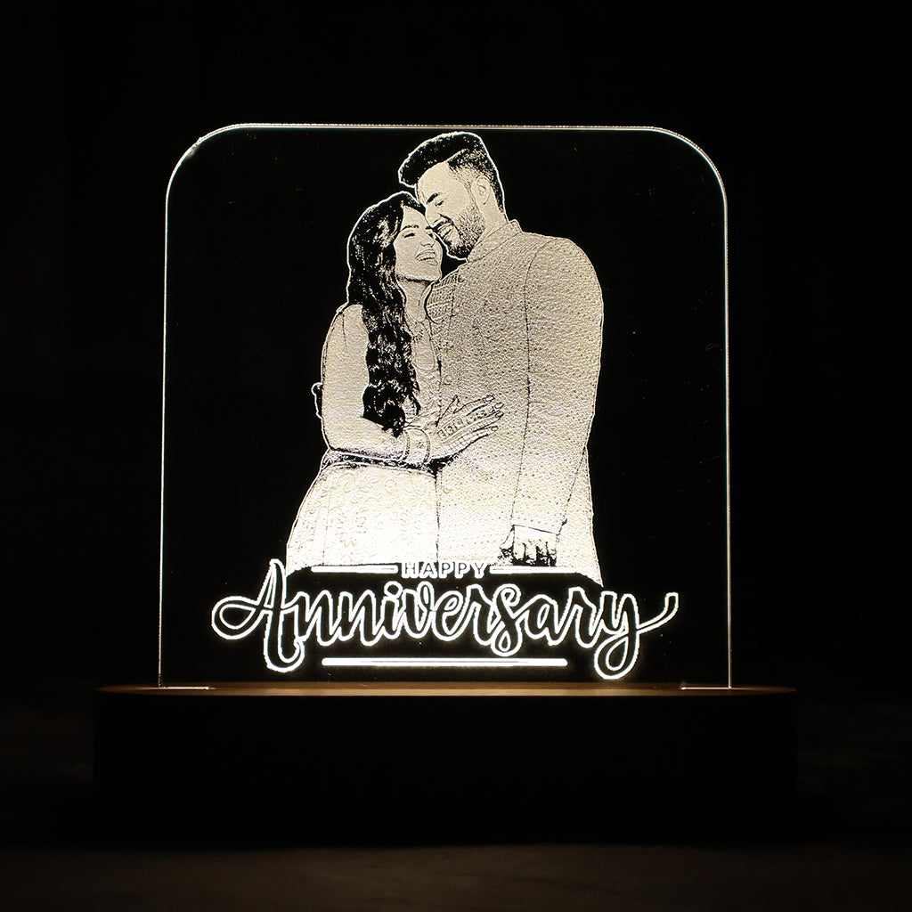 LED Acryllic Lamp Laser Engraved Photo with Wooden Base