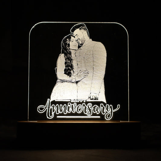 LED Acryllic Lamp Laser Engraved Photo with Wooden Base