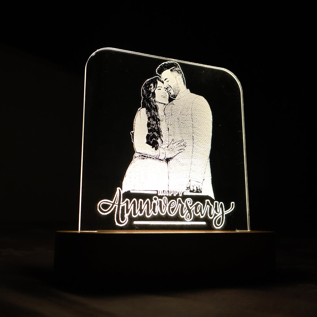 LED Acryllic Lamp Laser Engraved Photo with Wooden Base