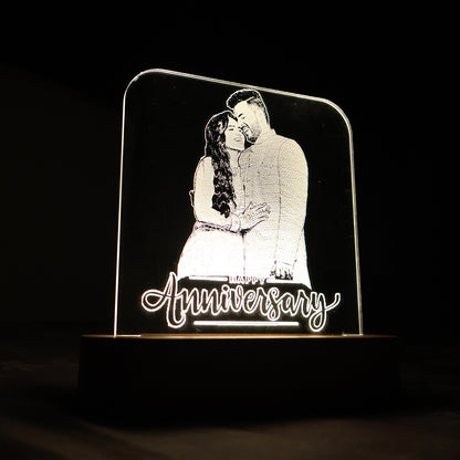 LED Acryllic Lamp Laser Engraved Photo with Wooden Base