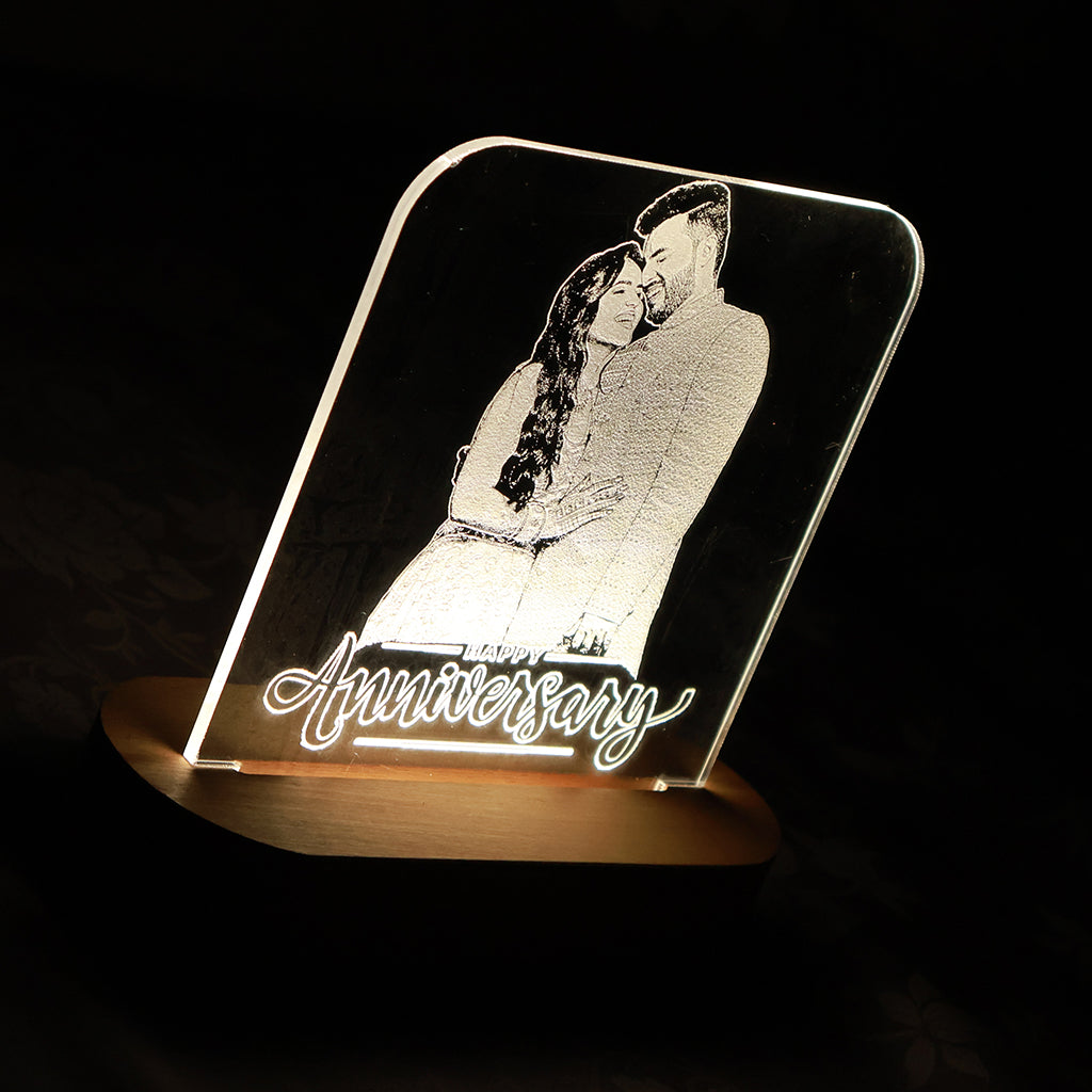 LED Acryllic Lamp Laser Engraved Photo with Wooden Base