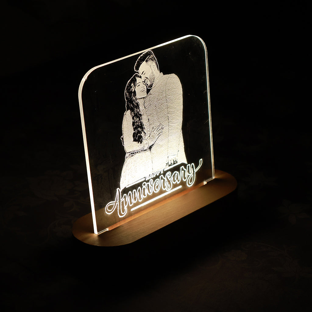 LED Acryllic Lamp Laser Engraved Photo with Wooden Base