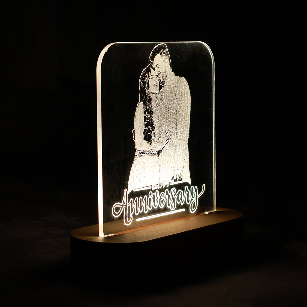 LED Acryllic Lamp Laser Engraved Photo with Wooden Base