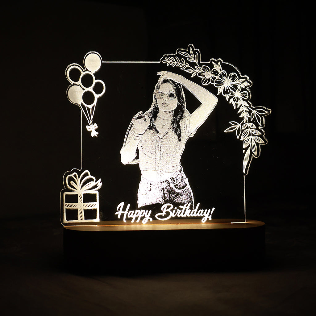 LED Acryllic Lamp Laser Engraved Photo with Wooden Base