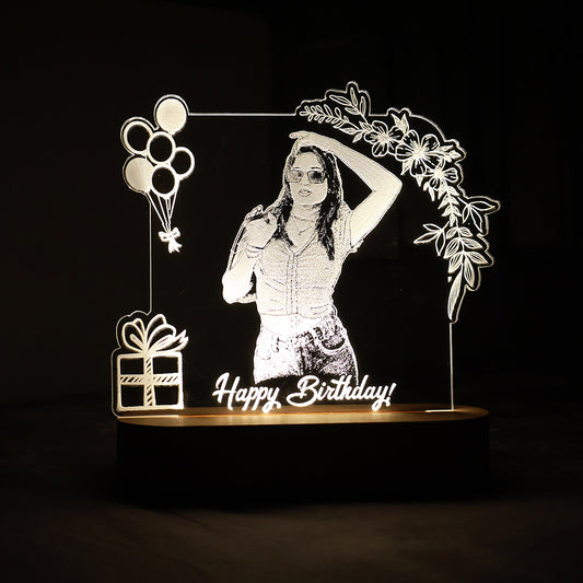 LED Acryllic Lamp Laser Engraved Photo with Wooden Base