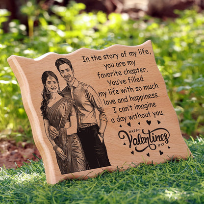 Wave Shape Laser Engraved Wooden Photo Frame - Valentines Day